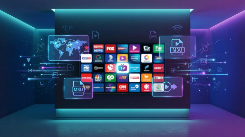 iptvboom-iptv-jpg Ultimate IPTV Guide 2026 infographic explaining the best IPTV service features, including HD and 4K streaming, device compatibility, channel selection, on-demand content, and user-friendly setup.